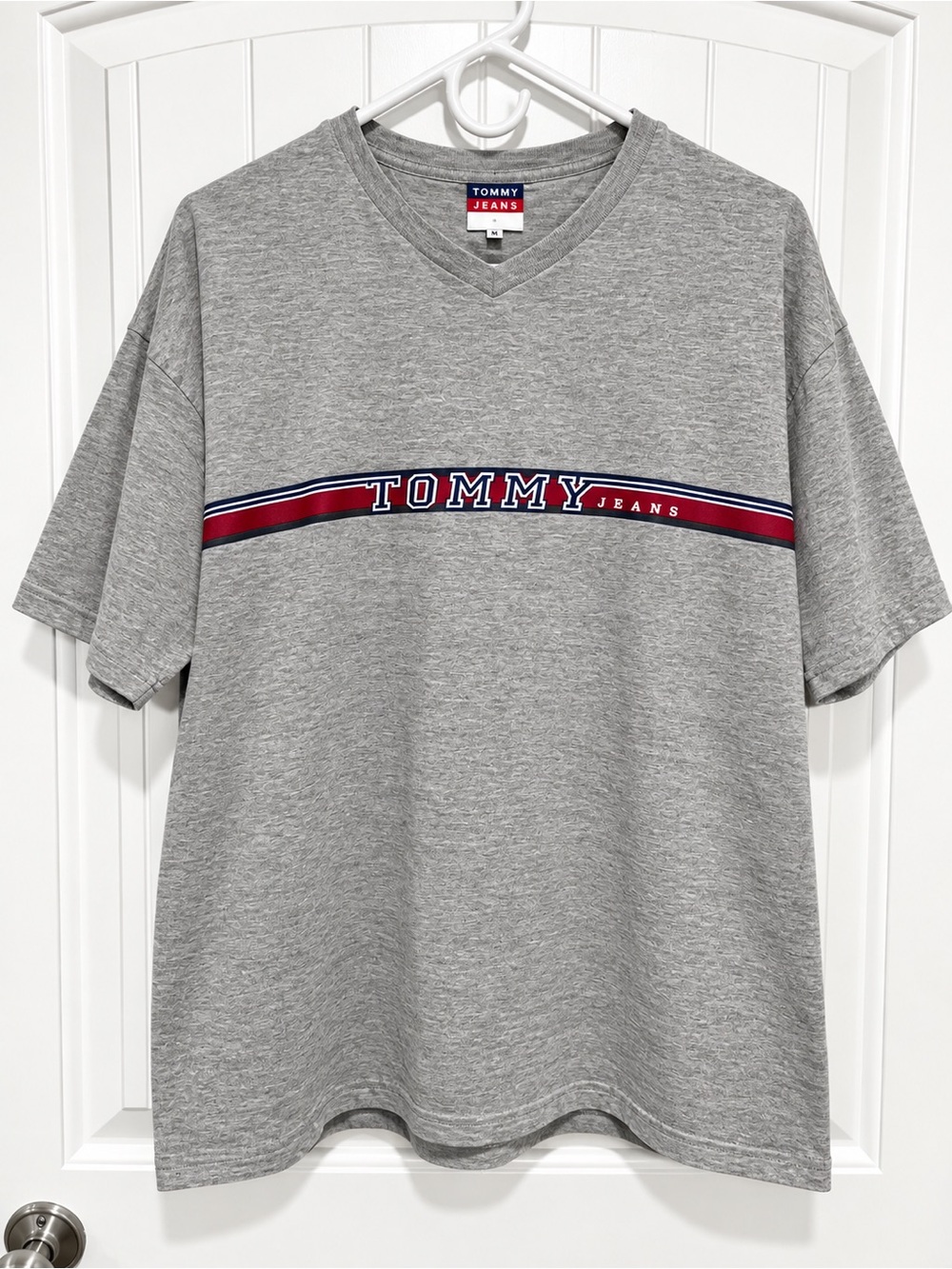 Vintage 90s Tommy Jeans USA Made V Neck T Shirt Large